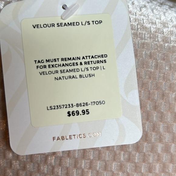 Fabletics Velour Seamed L/S Top‎ Natural Blush Size Large - Picture 4 of 7